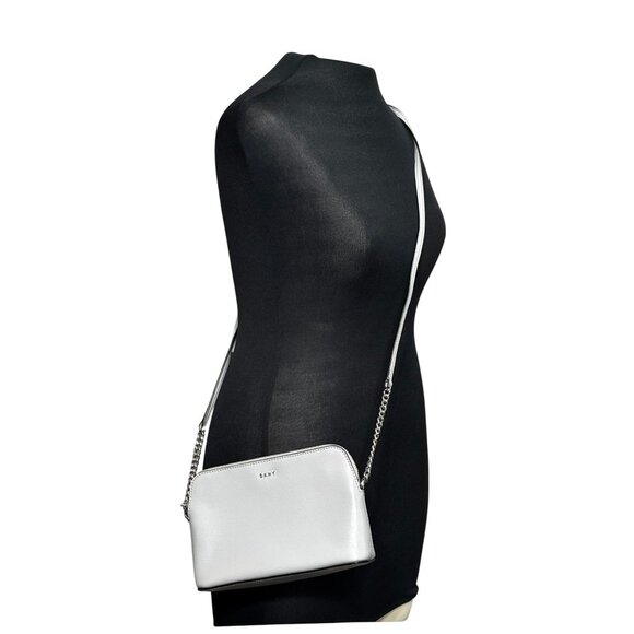 DKNY Silver Crossbody Bag With Chain Strap & Adjustable Leather Strap - Picture 1 of 14